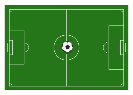 Football field concept. Vector illustration of classic soccer field with green finish.のイラスト素材