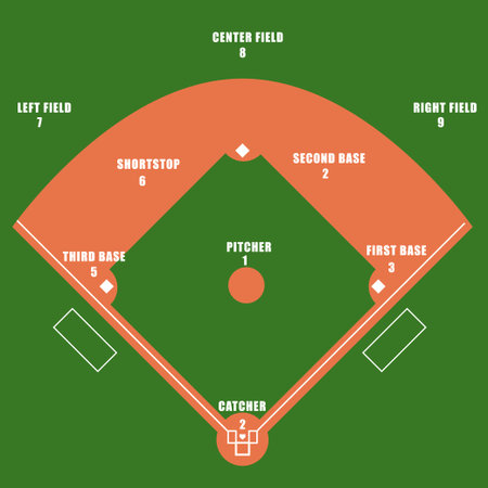 Baseball green field. Arrangement of players. Sport background. Baseball Stadium diamond Playground...