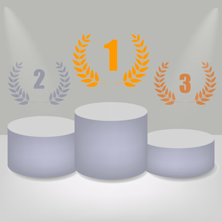 Stage podium with lighting, Stage Podium Scene with for Award Ceremony on grey Background, Vector illustrationのイラスト素材