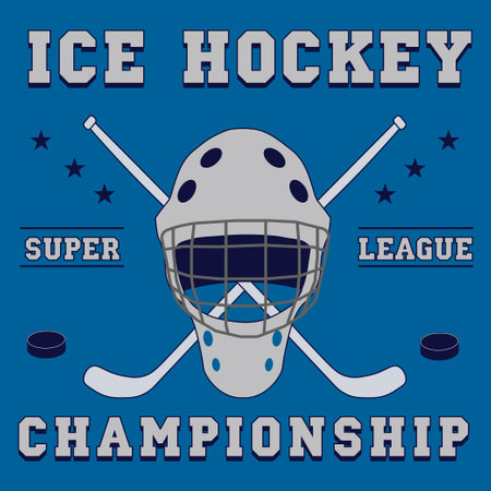 Ice Hockey Club Badge, Typography Template, Sport T-Shirt Graphics. Two crossed hockey sticks and a puck. Vectorのイラスト素材