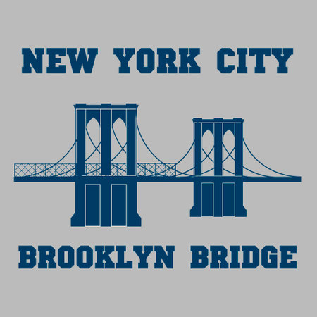 New York, Brooklyn Bridge typography for t-shirt print. Stylized Brooklyn Bridge silhouette. Tee shirt graphicのイラスト素材