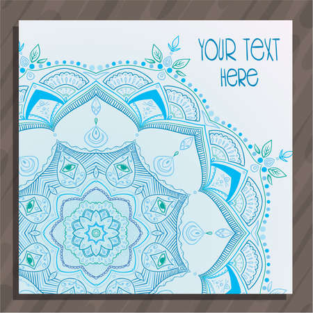 Hand drawn blue and mint mandala postcardのイラスト素材