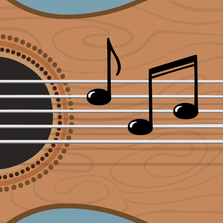 Guitar and notes on the strings conceptual vector illustrationのイラスト素材
