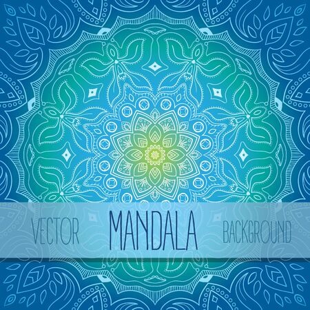 Blue-green thin gradient mandala postcard vector backgroundのイラスト素材