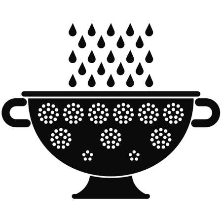 Silhouette of a colander with water drops, isolated on white background のイラスト素材