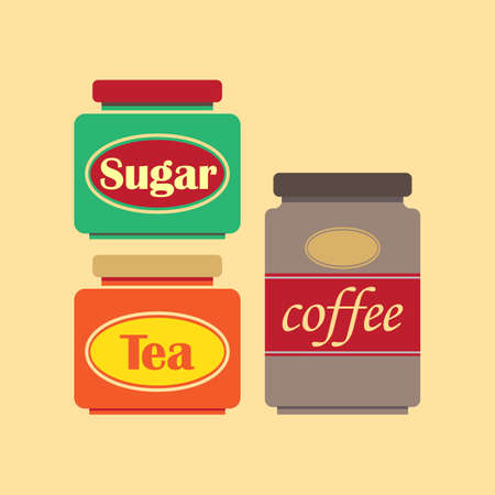Retro style illustration of three colorful jars with labels  Letters expanded のイラスト素材