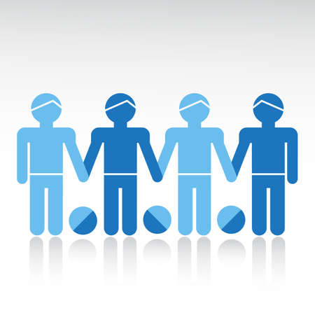 Boys silhouettes in a row, with balls in between, isolated on light background のイラスト素材