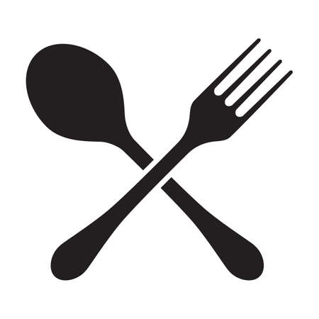 Fork and spoon cross silhouettes, isolated on white background のイラスト素材