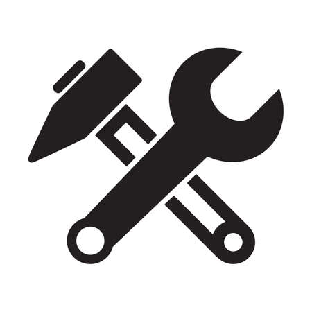 Wrench tool and hammer, crossed, isolated on white background.のイラスト素材