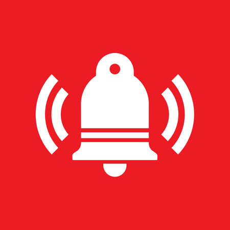 Ringing bell silhouette in white color, isolated on light red background. Alarm symbol.のイラスト素材
