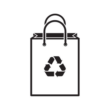 Silhouette of a shopping bag with recycling symbol, isolated on white background.のイラスト素材