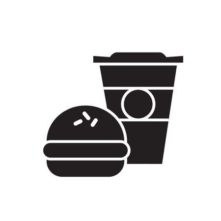 Black silhouettes of a hamburger and paper cup, isolated on white background.のイラスト素材