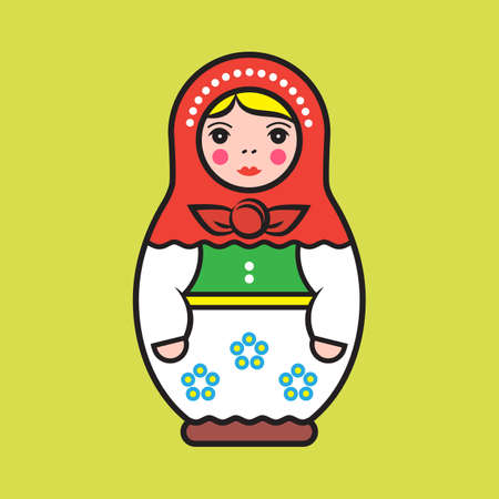 Simple illustration of a traditional russian wooden doll, on color background.のイラスト素材
