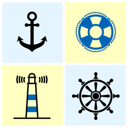 Set of four nautical symbols, isolated on light color background.のイラスト素材