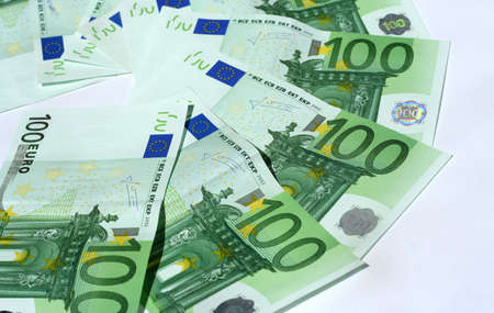 euro banknotes on a tableの写真素材