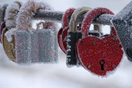frozen heart-shaped locksの写真素材