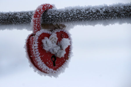 frozen heart-shaped lock, symbol of loveの写真素材
