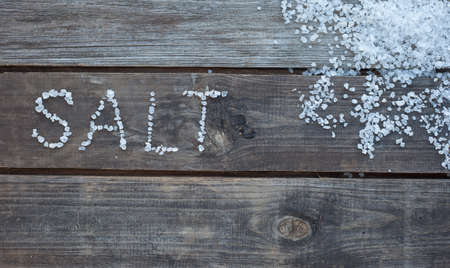 word salt written with sea salt crystalsの写真素材