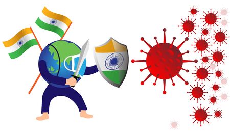 corona virus attack concept illustration india fight against corona virus concept how coronavirus attack on indiaのイラスト素材