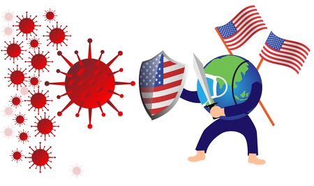 illustration USA fight against corona virus concept how coronavirus attack on USAのイラスト素材