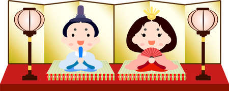 This is dolls used in Japanese festivals called Hinamatsuri.のイラスト素材