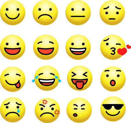 This is a simple face icon with various facial expressions.のイラスト素材