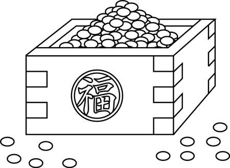 This is an illustration of a box containing soybeans used for Japanese events called Setsubun.のイラスト素材