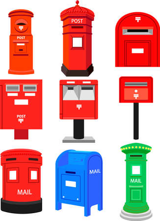 This is an illustration of post boxes around the world.のイラスト素材
