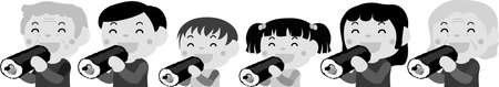 This is an illustration of a person eating Sushi roll called Eho Roll.のイラスト素材