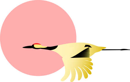This is an illustration of a cranberry crane flying in the sky.のイラスト素材