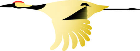 This is an illustration of a cranberry crane flying in the sky.のイラスト素材