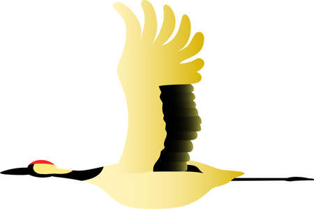 This is an illustration of a cranberry crane flying in the sky.のイラスト素材