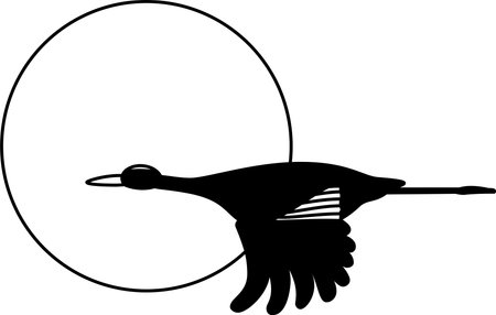 This is an illustration of a cranberry crane flying in the sky.のイラスト素材