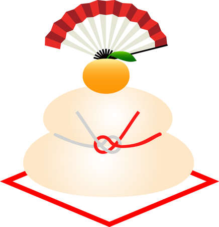 This is an illustration of food that is decorated in Japanese New Year called Kagamimochi.のイラスト素材