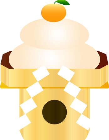 This is an illustration of food that is decorated in Japanese New Year called Kagamimochi.のイラスト素材