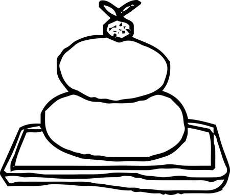 This is an illustration of a rice cake that can be eaten in the New Year called hand-drawn Kagami-mochi.のイラスト素材