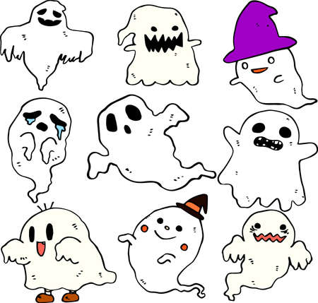 This is an illustration of a hand-painted Halloween ghost.のイラスト素材