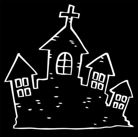 This is an illustration of a hand-painted Halloween castle.のイラスト素材