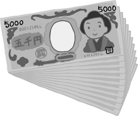 This is an illustration of a bunch of cute Japanese 5000 yen bills.のイラスト素材