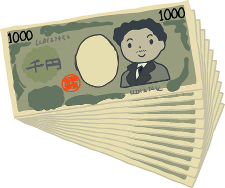 This is an illustration of a bunch of cute Japan 1000 yen billsのイラスト素材