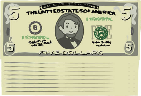 This is an illustration of a bunch of five dollar US banknotes.のイラスト素材