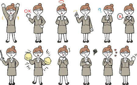 This is an Illustration of a Business woman wearing glasses face and pose.のイラスト素材