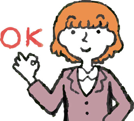 This is a illustration of a cute bob cut business woman face and pose.のイラスト素材