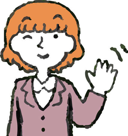 This is a illustration of a cute bob cut business woman face and pose.のイラスト素材
