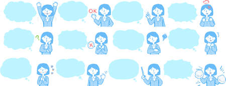 This is a illustration of Upper body of Business woman face and pose with Speech Balloonのイラスト素材
