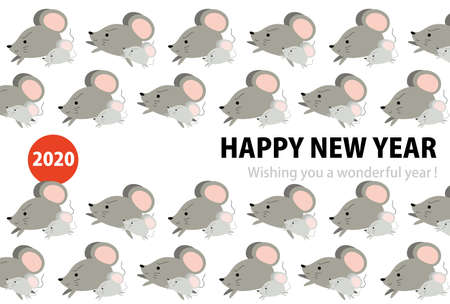 This is a illustration of New Year's card of Parent-child herd of rats in 2020のイラスト素材