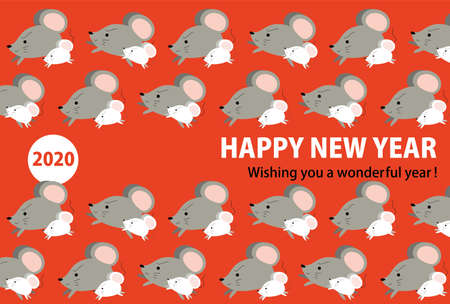 This is a illustration of New Year's card of Parent-child herd of rats in 2020のイラスト素材