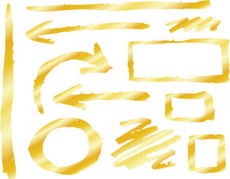 This is a illustration of a Gold sign written with a brush  setのイラスト素材