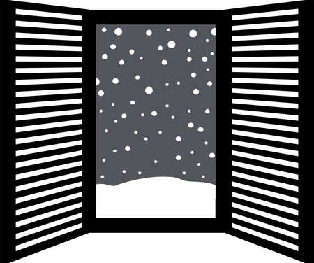 This is a illustration of Open window frame with falling snowのイラスト素材