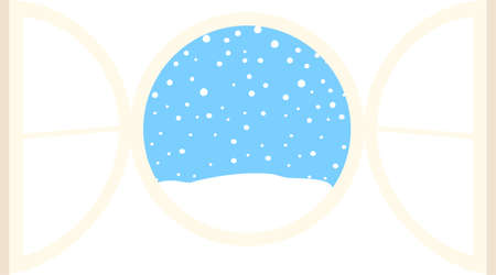 This is a illustration of Open window frame with falling snowのイラスト素材